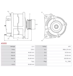 Alternateur 12V 130A Mitsubishi A5055 114244