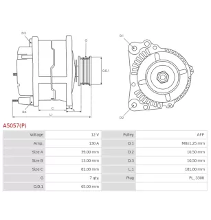 Alternateur 12V 130A Mitsubishi 114244 DRA0432