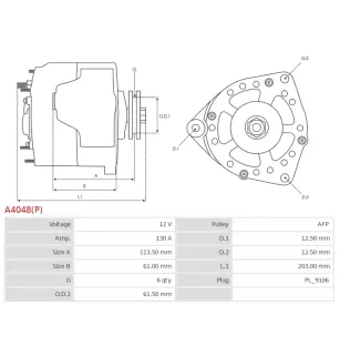 Alternateur 12V 130A Bosch A4048 UD20646A