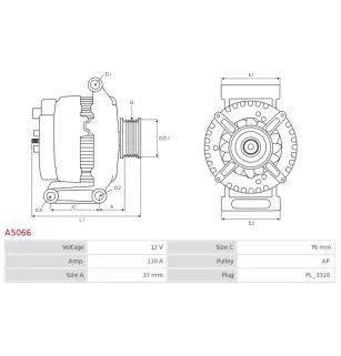 Alternateur 12V 110Amp AS-PL UD01113A, MAZDA AJ5118300, AJ5118300A, AJ5118300R, MITSUBISHI A003TJ0191