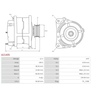 Alternateur 12V 140A Prestolite UD19568A LR1140-807