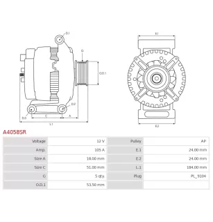 Alternateur 12V 105A Denso A4058 UD804973