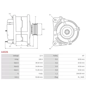 Alternateur 12V 100A Magneti Marelli 0986044771 DRA3758