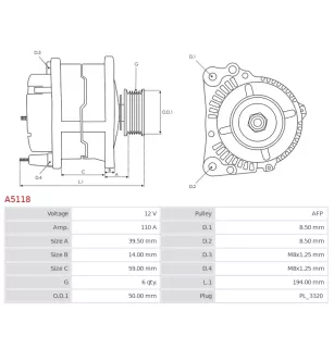 Alternateur 12V 110A Mitsubishi UD11008A F000BL061T