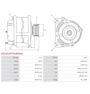 Alternateur 12V 110A Mitsubishi UD100841 115705
