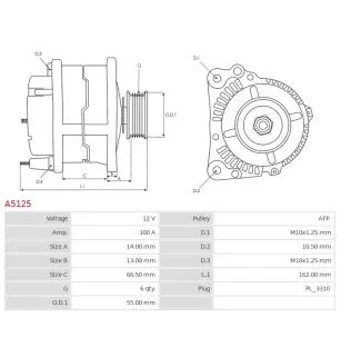 Alternateur 12V 100A Delco UD11017A DRA1017