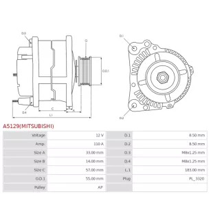 Alternateur 12V 110A Mitsubishi UD100932 0986081220
