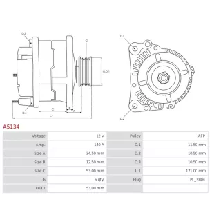 Alternateur 12V 140A UD11035A 04801477AA
