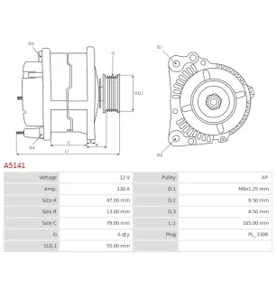 Alternateur 12V 130A Mitsubishi UD11042A A003TJ2091