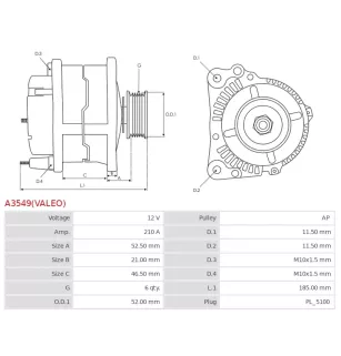 Alternateur 12V 210A Peugeot UD809208 9807970180