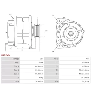 Alternateur 12V 120A Valeo UD19297A CVS082557