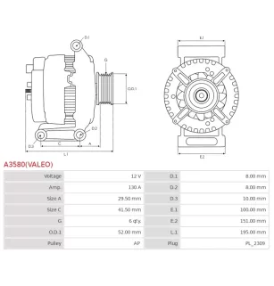 Alternateur 12V 130A Valeo UD800090 114046