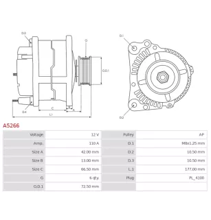 Alternateur 12V 110A Delco A5266 UD11203A