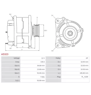 Alternateur 12V 130A Mitsubishi UD12505A 1800A288