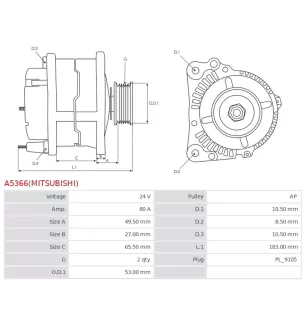 Alternateur 24V 80A Mitsubishi UD14592 F042301032