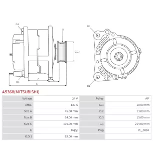 Alternateur 24V 130A Delco 114846 19091006