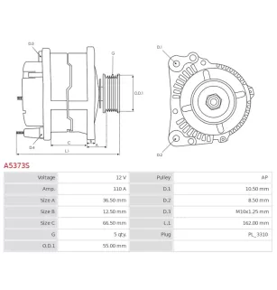 Alternateur 12V 110A Mitsubishi UD13599A N3R1-18-300