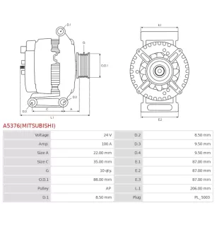 Alternateur 24V 100A Mitsubishi UD14561 A004TR6091