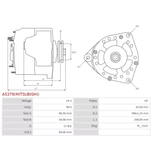 Alternateur 24V 90Amp BOSCH 0123525502, CARGO 112427, 115871, DELCO 19092039, 8600498