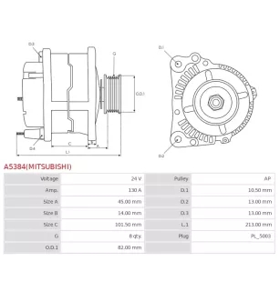 Alternateur 24V 130A Mitsubishi UD14571 A004TR6191