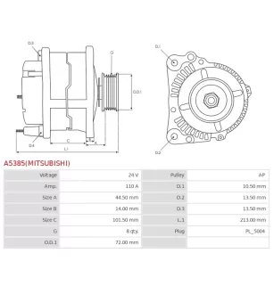 Alternateur 24V 110A Mitsubishi UD14566 A004TR5592
