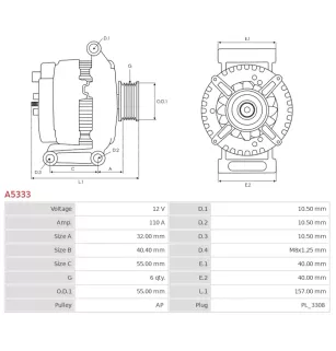 Alternateur 12V 110A Mitsubishi UD12489A DRA1253