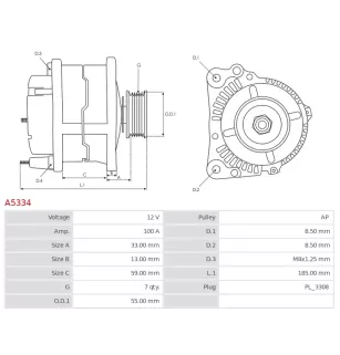 Alternateur 12V 100A Mitsubishi A5334 UD12492A