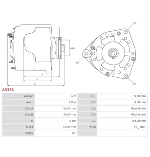 Alternateur 12V 120A Ford A5336 UD11236A