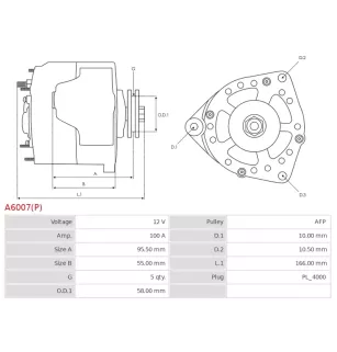 Alternateur 12V 100A Bosch A6007 0986082030