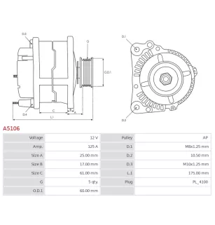 Alternateur 12V 125A Delco UD21156A UD30004A