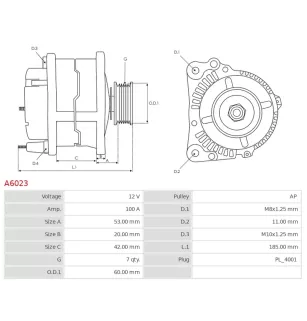 Alternateur 12V 100A Denso A6023 116661