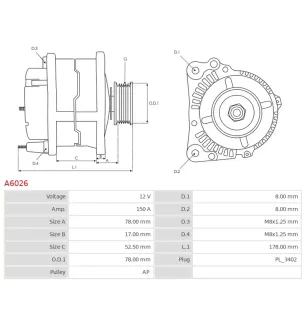 Alternateur 12V 150A Bosch A6026 UD11456A