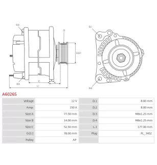 Alternateur 12V 150A Bosch A6026 UD20711A