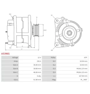 Alternateur 12V 150A Delco A5396S UD18465A