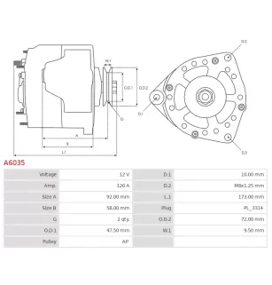 Alternateur 12V 120A Bosch A6035 0986082780