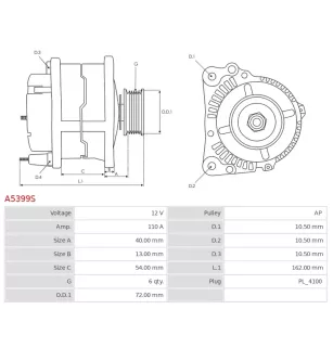 Alternateur 12V 110A Mitsubishi UD20871A 1800A145