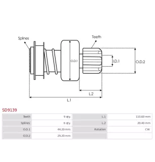 Pignon / lanceur démarreur pour  MITSUBA SM71001, SM74009