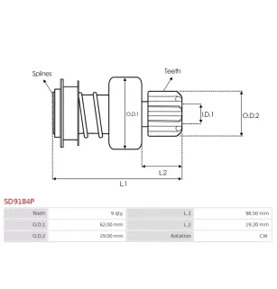 Pignon / lanceur démarreur pour  MITSUBA SM30203, SM30204, SM30207, SM