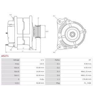 Alternateur 12V 110A Mitsubishi UD11190A A2TG1581AC
