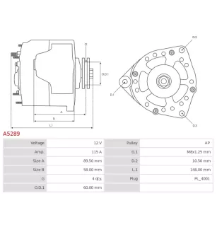 Alternateur 12V 115A Mitsubishi A5289 UD11011A