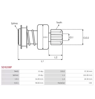 Pignon / lanceur démarreur pour PRESTOLITE 859532Z, MS4400, MS4400Z, M
