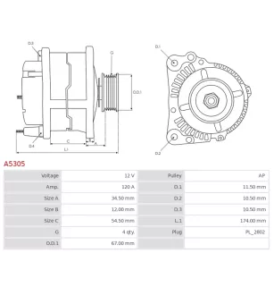 Alternateur 12V 120A UD11264A RL033253AA