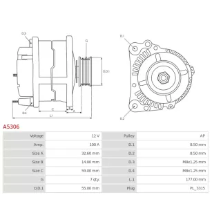 Alternateur 12V 100A Hitachi UD11181A LR190-772