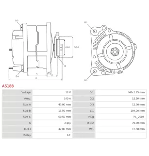 Alternateur 12V 140A Mitsubishi A5188 UD11228A