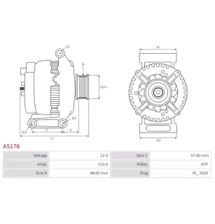 Alternateur 12V 110Amp AS-PL UD11247A, MITSUBISHI A003TG6781ZC, A3TG6781ZC, SUBARU 23700-AA78A, AUTOELECTRO AEK3693