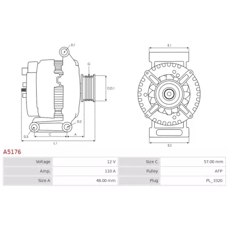 Alternateur 12V 110Amp AS-PL UD11247A, MITSUBISHI A003TG6781ZC, A3TG6781ZC, SUBARU 23700-AA78A, AUTOELECTRO AEK3693