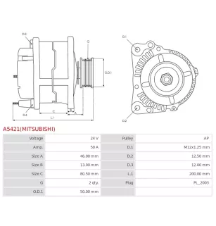 Alternateur 24V 50A Caterpillar UD14726 115995