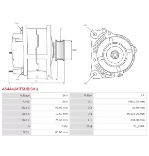 Alternateur 24V 90A Mitsubishi UD100914 8982687931