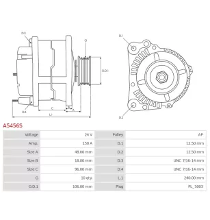 Alternateur 24V 150Amp AS-PL UD90336A, CARGO 115586, F032115586