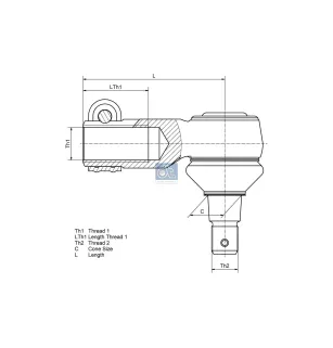 Rotule, filetage à droite, C: 38 mm, M36 x 1,5R, M30 x 1,5, L: 90 mm Pour MAN L/M/F/E 2000, TG-Serie, Volvo FL - 1271126